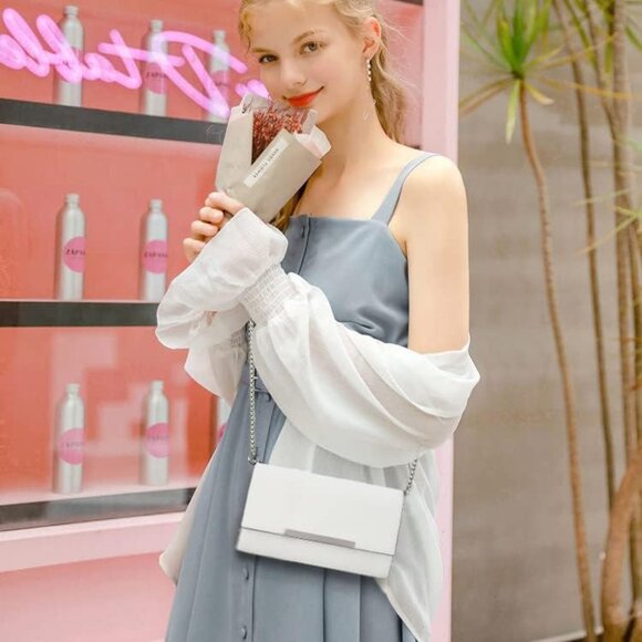 🆕Women White Faux Leather Small Clutch Purse Straw Wristlet Crossbody Bag - Picture 2 of 9